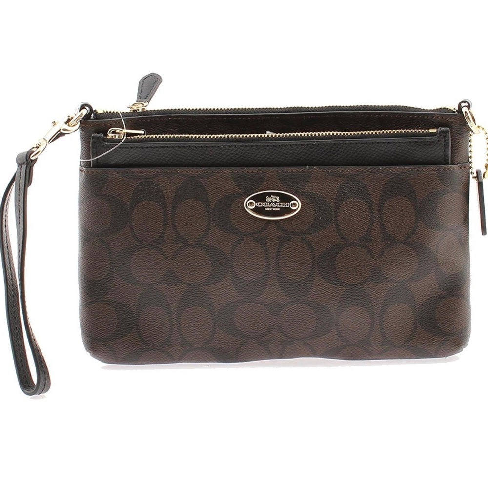 COACH Sig PVC Pop Pouch Black/Brown NWT